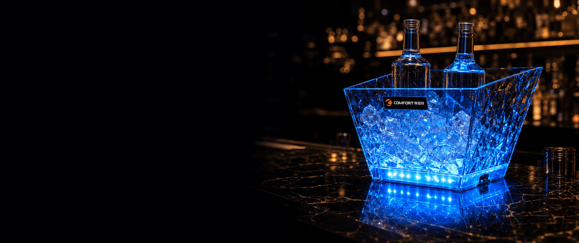 Comfort custom LED ice bucket in a luxury bar